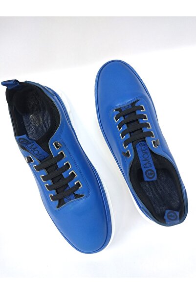 Mira Deri Genuine Leather Blue Men's Sneakers - Light Sole