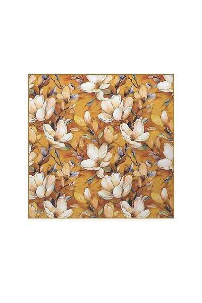Bursa İpek Silk Handkerchief - Mustard Narcissus Pattern