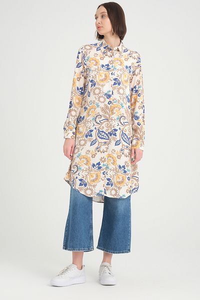 MODAQU Floral Patterned Viscose Shirt Tunic - Mink