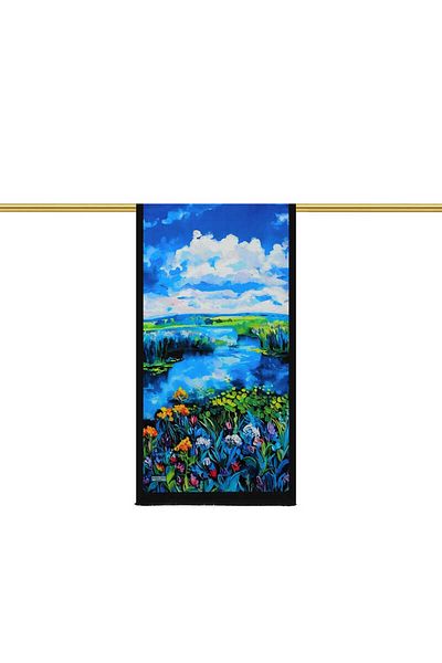 Bursa İpek Green Silk Scarf - Landscape Patterned