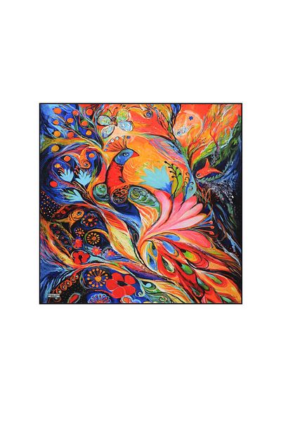 Bursa İpek Peacock Patterned Red Silk Handkerchief