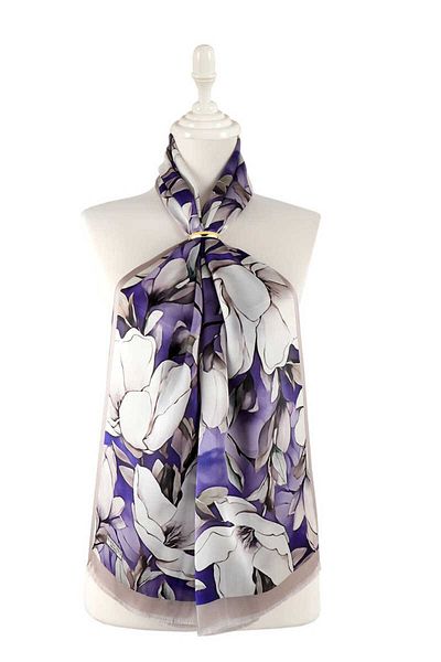 Bursa İpek Silk Scarf - Purple Daffodil Pattern