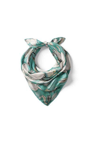 Bursa İpek Green Daffodil Pattern Silk Handkerchief
