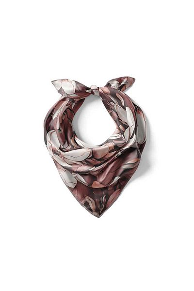 Bursa İpek Narcissus Patterned Dark Rose Dried Silk Handkerchief