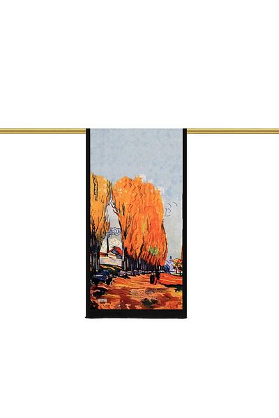 Bursa İpek Orange Fall Pattern Silk Scarf