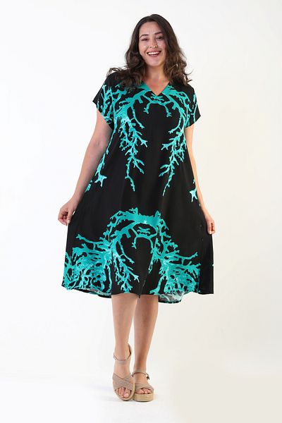 LİKAPA Likapa Summer Plus Size Viscose κοντομάνικο φόρεμα με λαιμόκοψη 2688