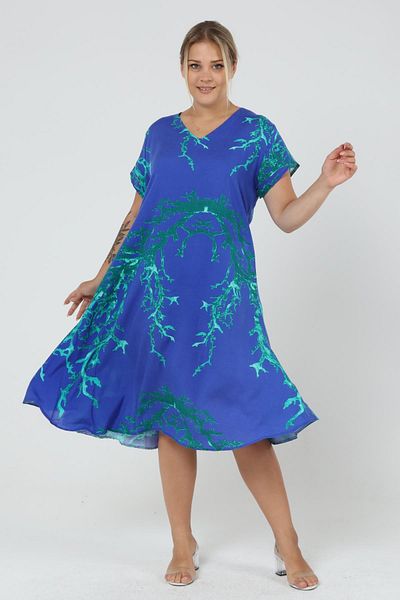 LİKAPA Likapa Summer Plus Size Viscose κοντομάνικο φόρεμα με λαιμόκοψη 2688