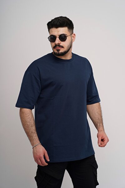 Est Estola Tricou simplu basic oversize pentru bărbați, 100% bumbac, țesătură groasă, guler rotund