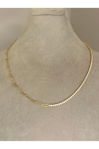 emy by emel luxury silver jewelry Altın Kaplama Ataç Zincirli Su Yolu Kolye 9...