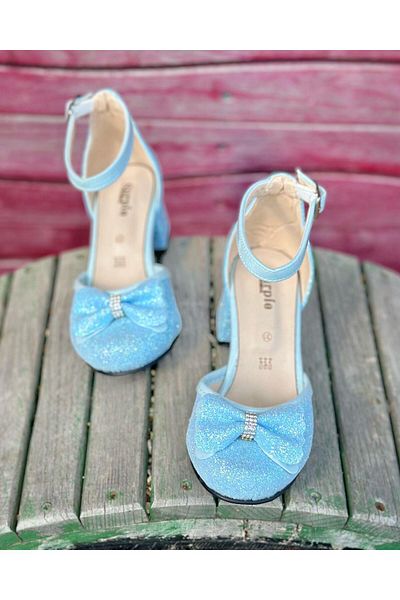 Surpie Shoes Pantofi cu toc pentru fete, pantofi cu toc cu fundă argintie