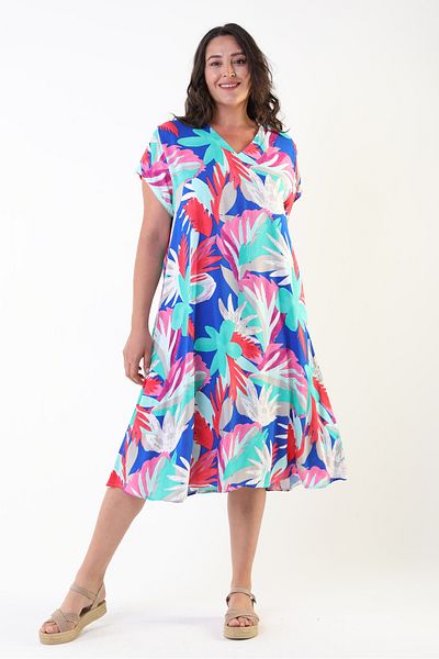 LİKAPA Likapa Summer Plus Size Viscose κοντομάνικο φόρεμα με λαιμόκοψη 2688