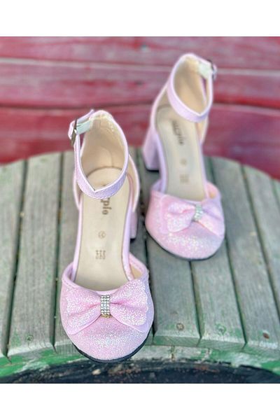 Surpie Shoes Pantofi cu toc pentru fete, pantofi cu toc cu fundă argintie