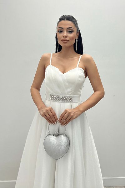 giyimmasalı Organza Dalya Υφασμάτινο Πριγκίπισσα Φόρεμα - ΛΕΥΚΟ