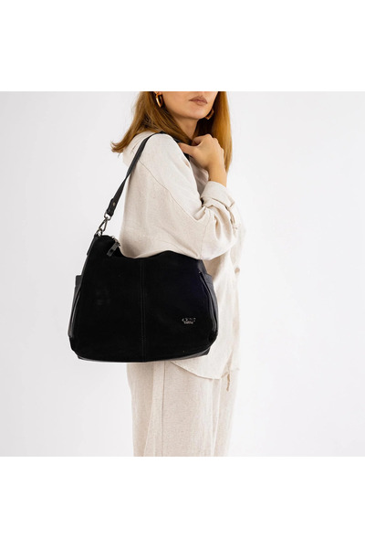 ÇÇS 17425 Aledora Kadın Hakiki Süet Omuz Çantası ve Askılı Çapraz Çanta