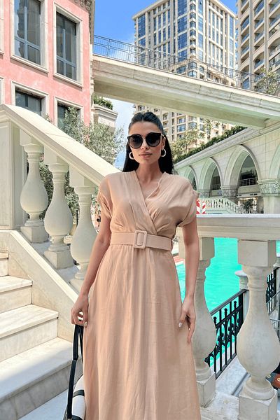 giyimmasalı Rochie Midi cu Guler Dublu din Tesatura Modal - CREAM