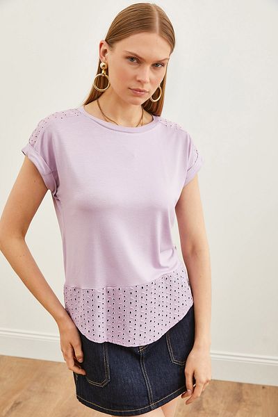 Olalook Tricou cu detalii liliac Guipure de damă TSH-19000190
