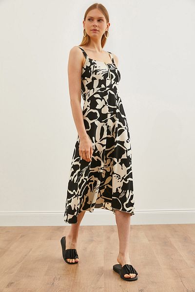 Olalook Women's Black and White Zipped Patterned Knitted Dress ELB-19000615