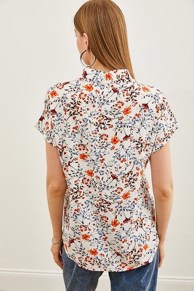 Olalook Gewebtes Hemd mit Fledermausmotiv in Ecru-Orange für Damen GML-19000576