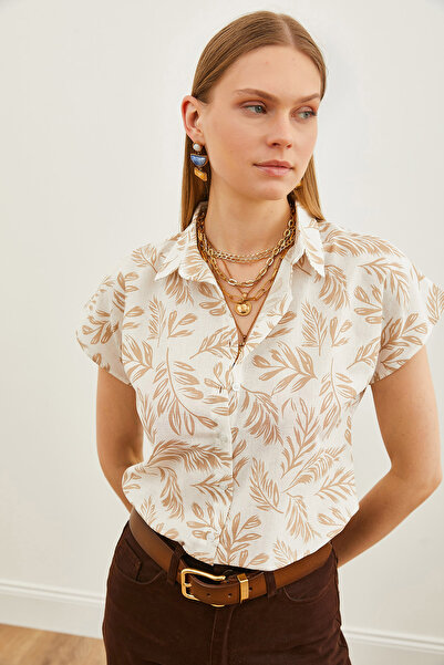 Olalook Γυναικείο λινό πουκάμισο με μοτίβο βιζόν GML-19001205