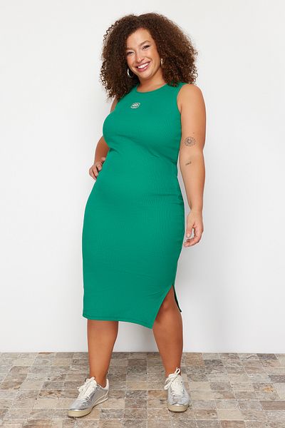 Trendyol Curve Green Embroidery Detailed Camisole Midi Knitted Large Size TBBSS24AH00126