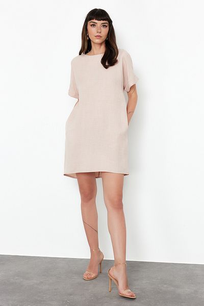 Trendyol Collection Μίνι υφαντό φόρεμα Mink Straight Cut TWOSS24EL00765