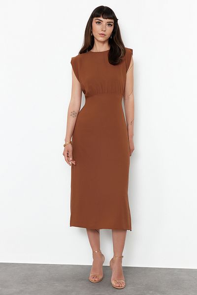 Trendyol Collection Καφέ Μίντι Υφαντό Φόρεμα σε γραμμή Α TWOSS24EL00601
