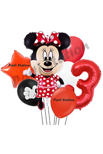 Parti Station Minnie Mouse 3 Yaş Doğum Günü Set Minnie Mouse Konsept Balon ve...