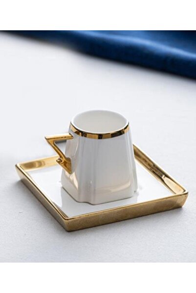 ACAR BEYAZ ALTIN KARE TEK KİŞİLİK TÜRK KAHVESİ FİNCANI