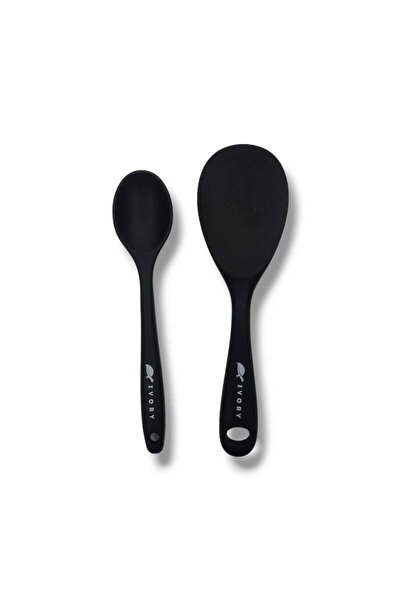 bavella İvory 2 Tane Silikon Kaşık (20cm) Siyah