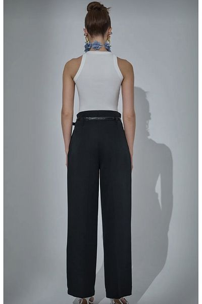 Quzu High Waist Wide Leg Trousers with Belt Detail