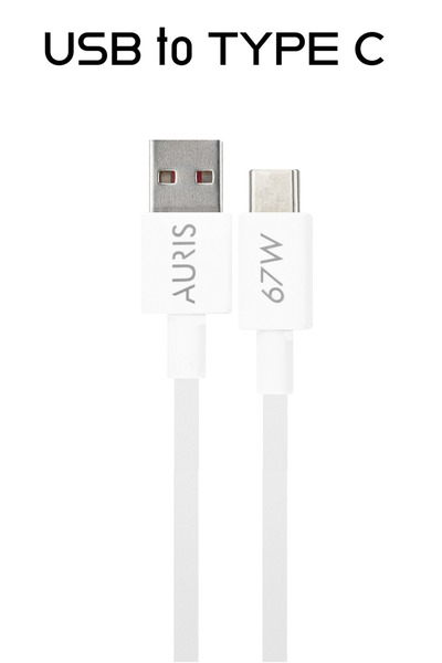güvenlisepet Auris 67 Watt Hızlı Şarj Aleti Type C Kablo + USB Şarj Başlığı Yüksek Hızlı Şarj Göstergesi Çıkaran