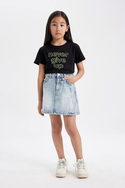 DeFacto Tricou cu mânecă scurtă imprimat cu decolteu pentru fete C7382a824sm