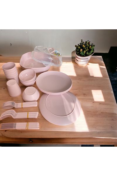 HOLLYHOME 38 Pieces 6-Person Plastic Picnic Set with Lockable Bag Round Plate Hh