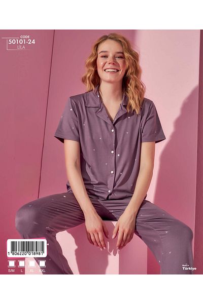 pijamakeyfi Women's Short Sleeve Buttoned Pajama Set