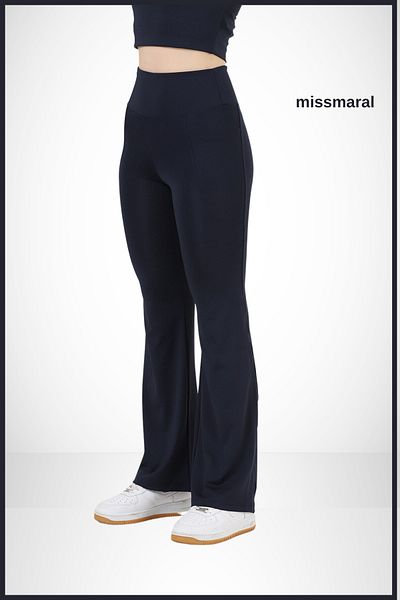 missmaral Women's Navy Blue Spanish Leg Leggings Double Pocket High Waist Recovery Dark Blue Bootcut105301
