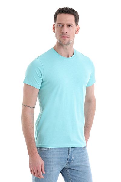 Hatemoğlu Tricou albastru cu decolteu 100% bumbac, cu croiala normală