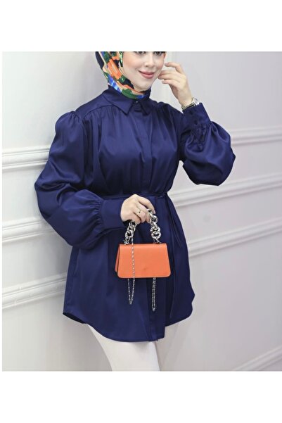 Aden aydın LÜx Kalite Yeni Sezon Beli Bağlamalı Saten Tesettür Gömlek