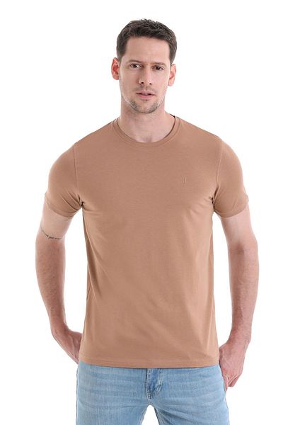 Hatemoğlu Beige Crew Neck Cotton Knitwear T-Shirt - Regular Fit
