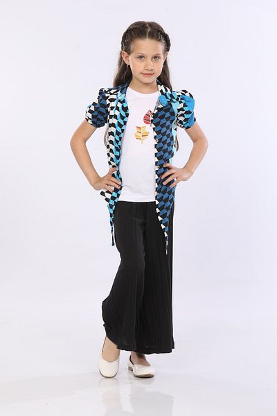 MORNIO Set 3 piese pentru fete, cămașă cu cravată, tricou și pantaloni cu picioare largi MRN2424