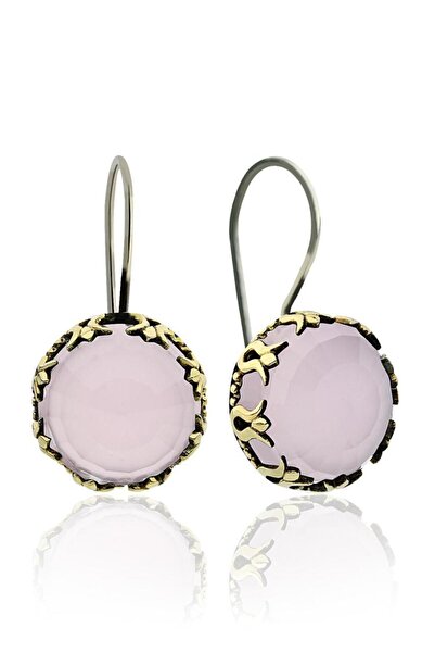 Erdobia Pembe Kuvars Taşlı Lale Motifli Otantik Gümüş Kadın Küpe