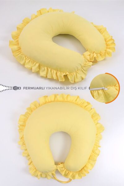 Umaybebek Emzirme Yastığı Minderi - %100 Pamuk - Sarı Fırfırlı