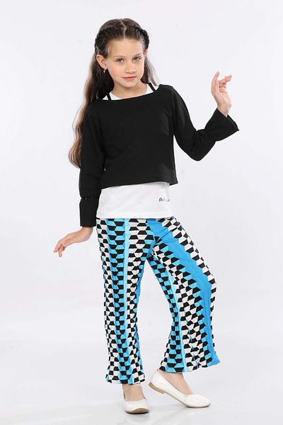 MORNIO Set 3 piese pentru fete, hanorac cu mâneci cu volane, tricou și pantaloni cu picioare largi MRN2425