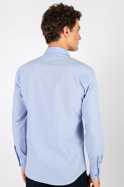 Tudors Modern Slim Fit Uzun Kollu Pamuklu Kolay Ütü Erkek Mavi Gömlek