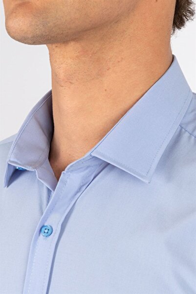 Tudors Modern Slim Fit Uzun Kollu Pamuklu Kolay Ütü Erkek Mavi Gömlek