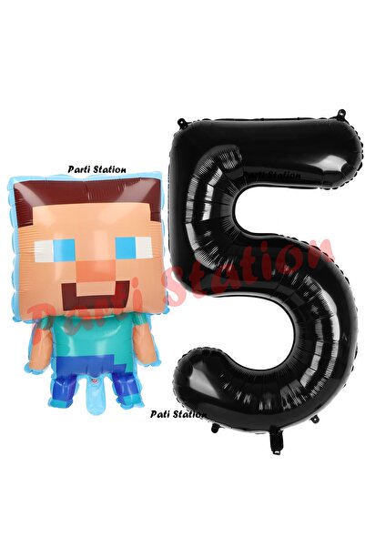 Parti Station Minecraft Balon 5 Yaş Doğum Günü Set Minecraft Konsept Balon ve...