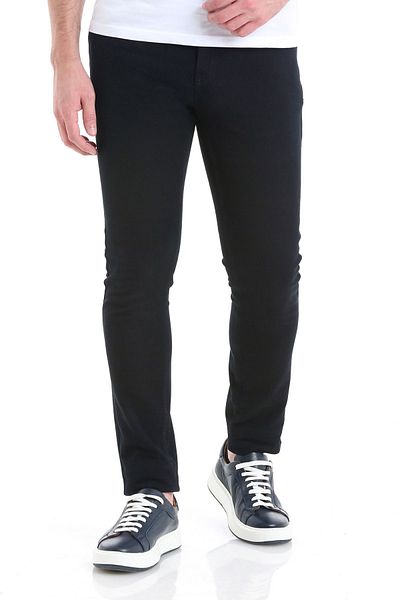 Hatemoğlu Παντελόνι από βαμβακερό καμβά Navy Blue Slim Fit - 5 τσέπες