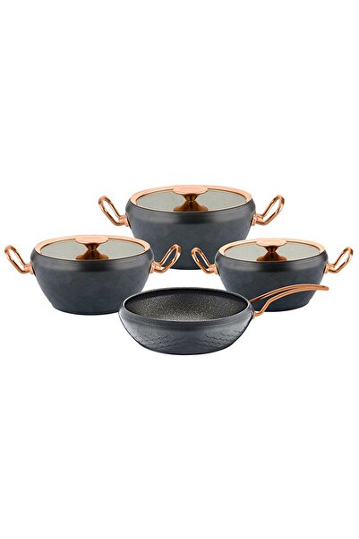OMS Collection 7 Parça Antrasit Bakır Tencere Seti