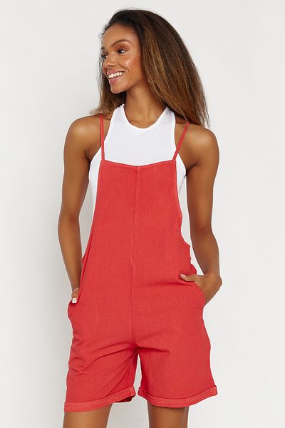 Hopoi Women's Red Strappy Shorts Jumpsuit Hop670