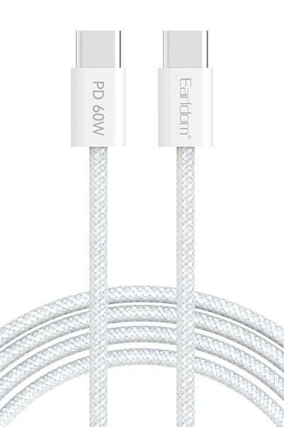 m.tk moveteck 60W Type-c to Type-c Hızlı Şarj Kablosu PD 60W+Data Kablosu 2M Hasır Örgü Tasarım 15-15 Pro Max Plus