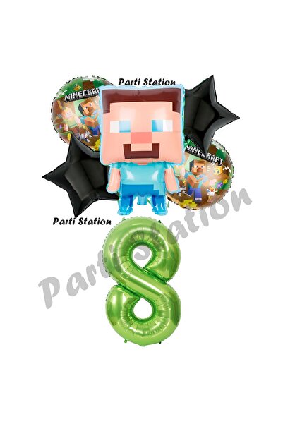 Parti Station Minecraft Balon 8 Yaş Doğum Günü Set Minecraft Konsept Yıldız B...